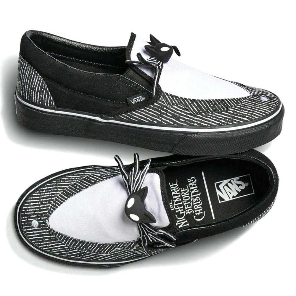 VANS x Nightmare Before Xmas 🎃🎄Jack Skellington B/W Slip-Ons 🆕NWOT✨W6 | M4.5